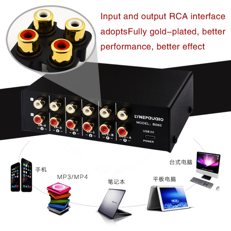 Dispositivo de interruptor selector de señal de audio RCA 4 en 2 salidas/2 en 4 salidas con control remoto