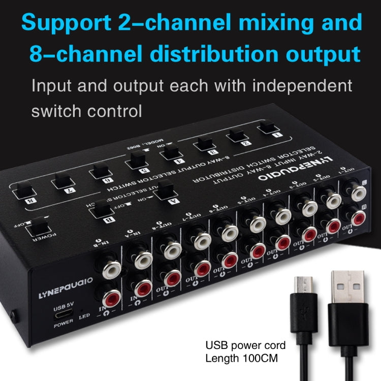 Distribuidor de interruptor de selección de señal de frecuencia de Audio RCA 2 en 8 salidas, 2 In 8 Out