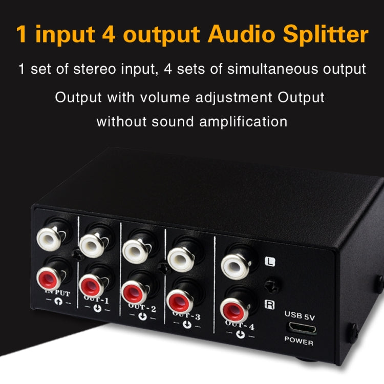 1 en 4 salidas, señal de frecuencia de Audio, dispositivo de distribución, interfaz RCA de salida sin consumo, 1 In 4 Out RCA Interface