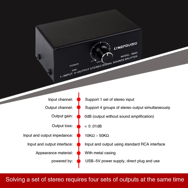 1 en 4 salidas, señal de frecuencia de Audio, dispositivo de distribución, interfaz RCA de salida sin consumo, 1 In 4 Out RCA Interface