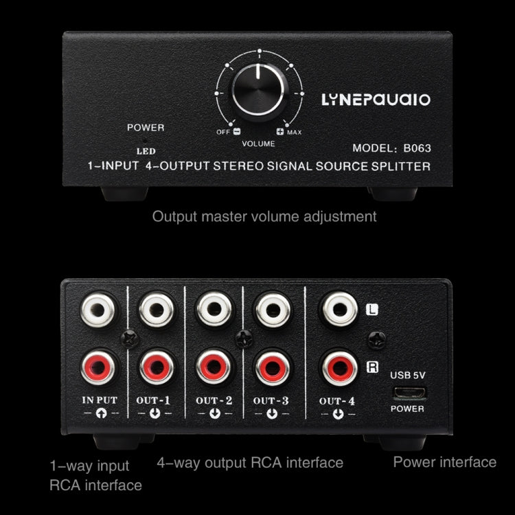 1 en 4 salidas, señal de frecuencia de Audio, dispositivo de distribución, interfaz RCA de salida sin consumo, 1 In 4 Out RCA Interface