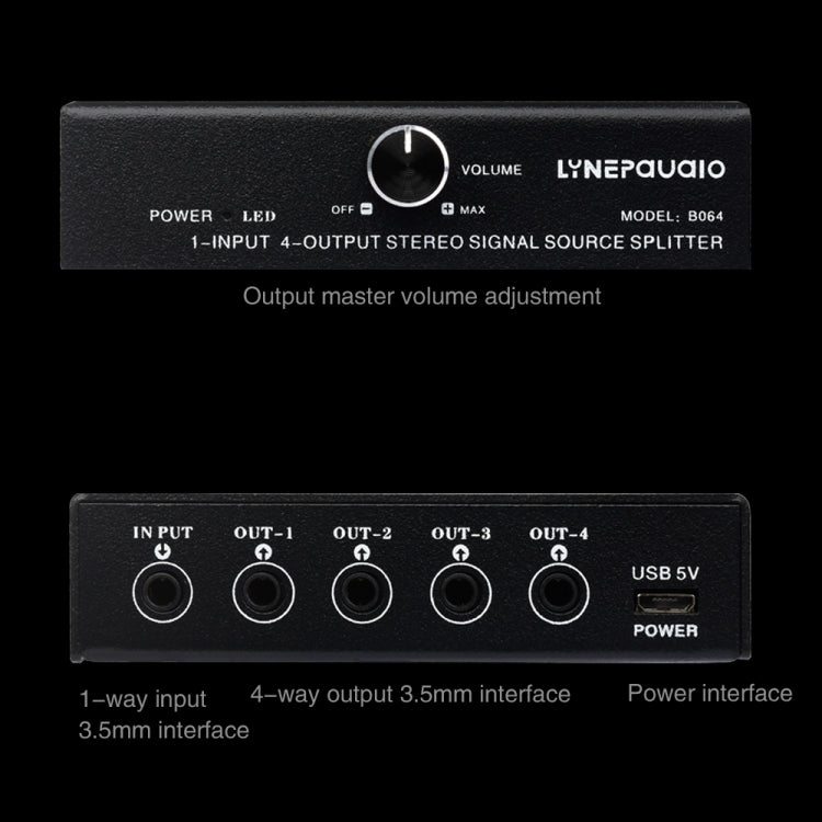 Dispositivo de distribución divisor de señal de frecuencia de audio 1 en 4 salidas, sin consumo, salida de interfaz de 3,5 mm, 1 In 4 Out 3.5mm Interface