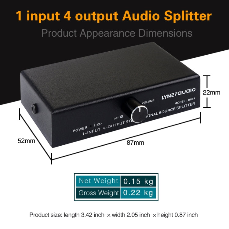 Dispositivo de distribución divisor de señal de frecuencia de audio 1 en 4 salidas, sin consumo, salida de interfaz de 3,5 mm, 1 In 4 Out 3.5mm Interface