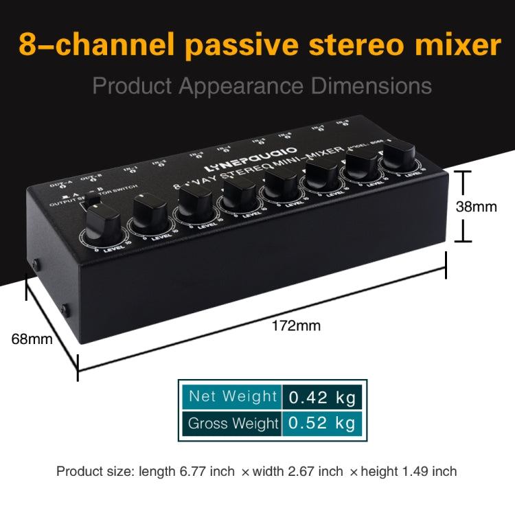 B066 Mini mezclador pasivo de sonido estéreo de 8 canales RCA sin fuente, sin fuente de alimentación, 8 Channel RCA