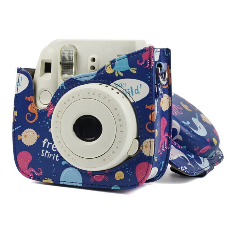 Ocean World Pattern Cámara de cuerpo completo Funda de cuero PU con correa para FUJIFILM instax mini 9 / mini 8+ / mini 8, Ocean World Pattern