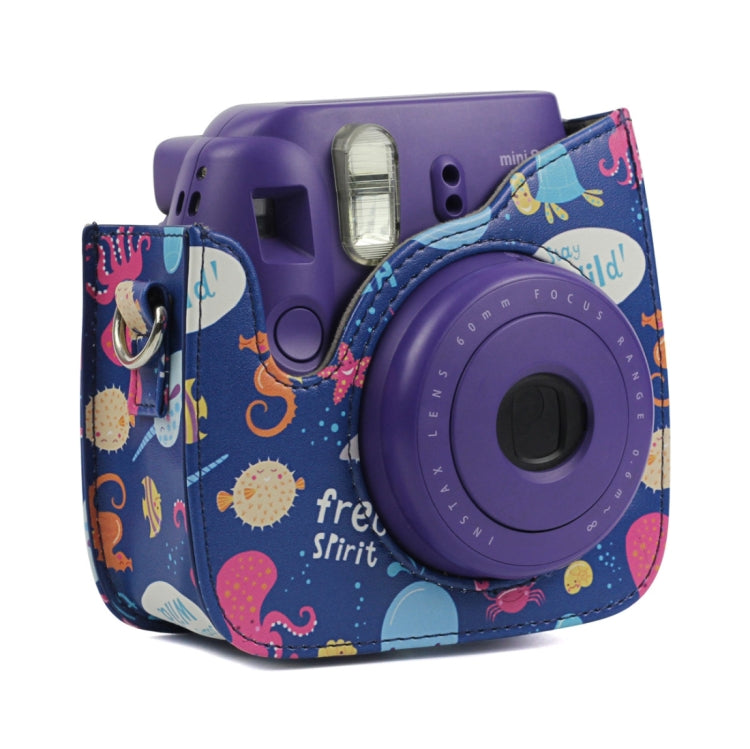 Ocean World Pattern Cámara de cuerpo completo Funda de cuero PU con correa para FUJIFILM instax mini 9 / mini 8+ / mini 8, Ocean World Pattern