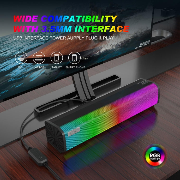Q9 10W USB Soundbar Home Theater PC Caja de sonido envolvente Altavoz de computadora con cable con luz RGB, Q9