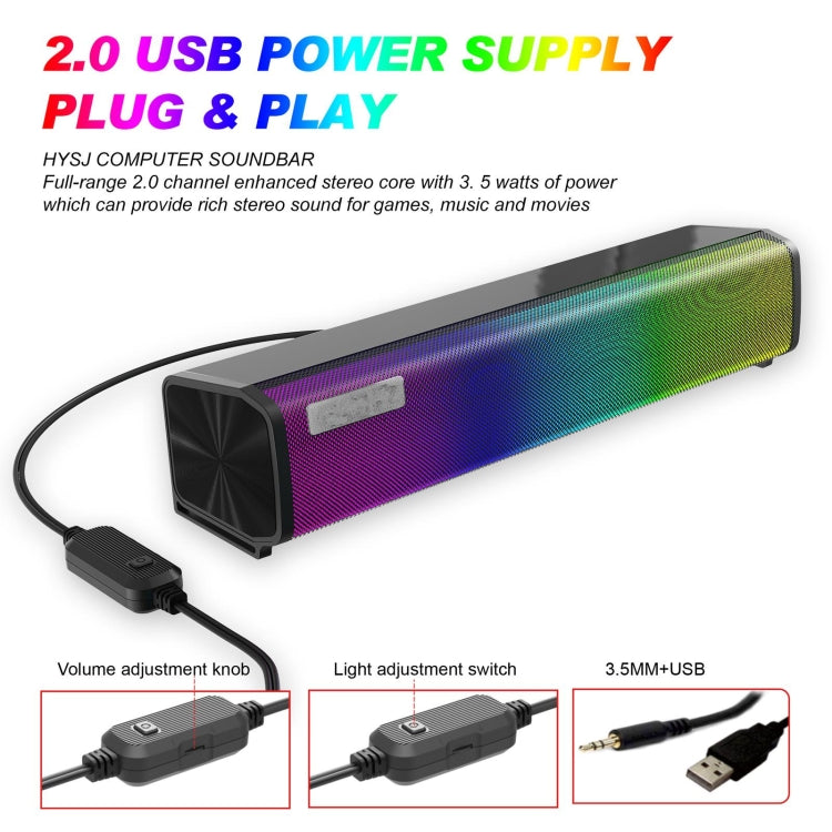 Q9 10W USB Soundbar Home Theater PC Caja de sonido envolvente Altavoz de computadora con cable con luz RGB, Q9
