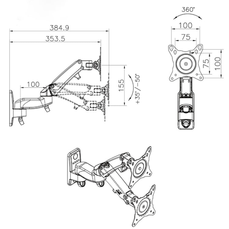 Soporte de pared para TV F150 con brazo de resorte de gas ajustable para Monitor LCD LED de 17-27 pulgadas