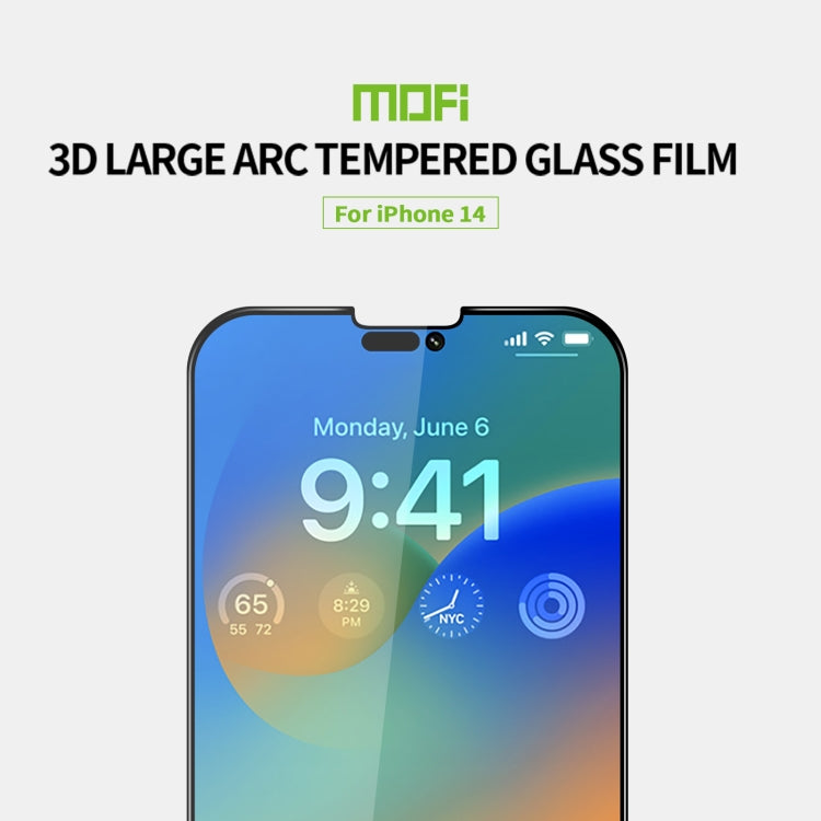 Película de vidrio templado de pantalla curva a prueba de explosiones MOFI 9H 3D, For iPhone 14, For iPhone 14 Plus, For iPhone 14 Pro, For iPhone 14 Pro Max