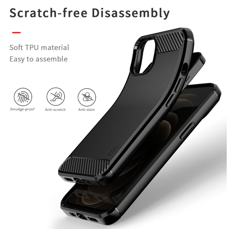 Funda de TPU suave de fibra de carbono con textura cepillada de la serie Gentleness de MOFI, For iPhone 14, For iPhone 14 Pro, For iPhone 14 Plus, For iPhone 14 Pro Max