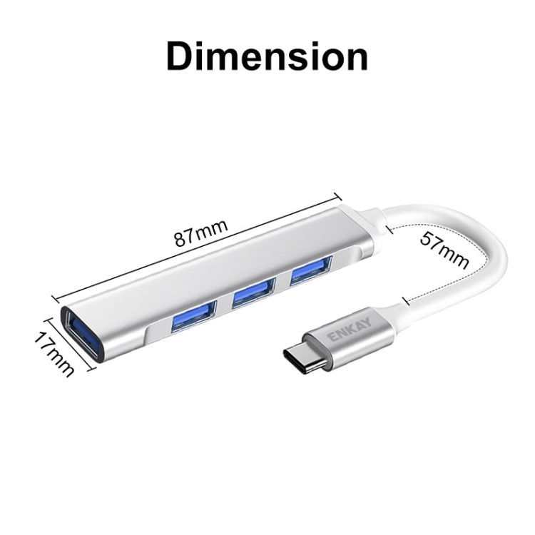 ENKAY Hat-Prince ENK-AT114 4 puertos USB 3.0 Splitter Multi-Ports Expansion HUB Extender Connector Adapter, USB 3.0, Type-C