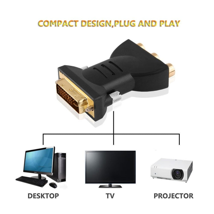 Convertidor de componentes AV de audio y vídeo chapado en oro DVI-I 24+5 macho a 3 RCA chapado en oro