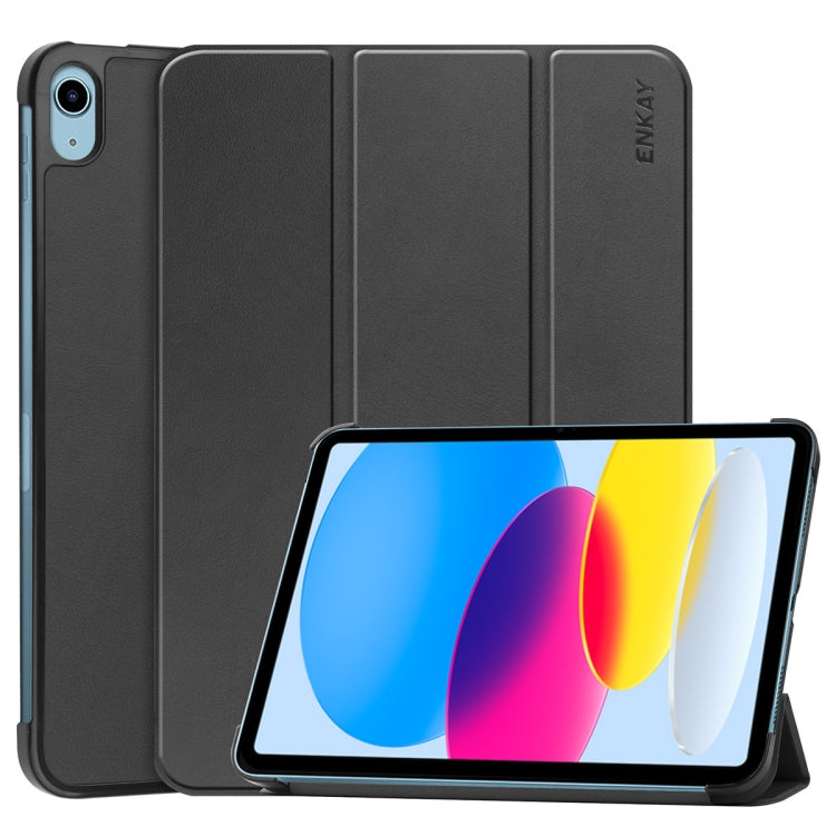 Para iPad 10.2 2022 ENKAY Tri-fold Custer Texture Funda de cuero con soporte inteligente, For iPad 10th Gen 10.9 2022