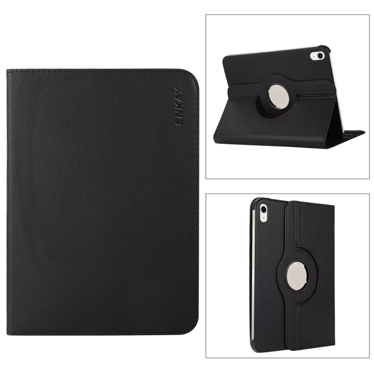 Para iPad 10.9 2022 ENKAY Hat-Prince 360 grados de rotación Litchi Leather Smart Tablet Case