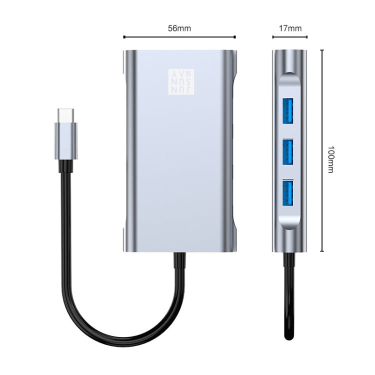 JUNSUNMAY 7 en 1 Tipo-C a 4K HDMI / VGA / Ethernet Adaptador de estación de acoplamiento Hub USB-C, JSM-HUB001