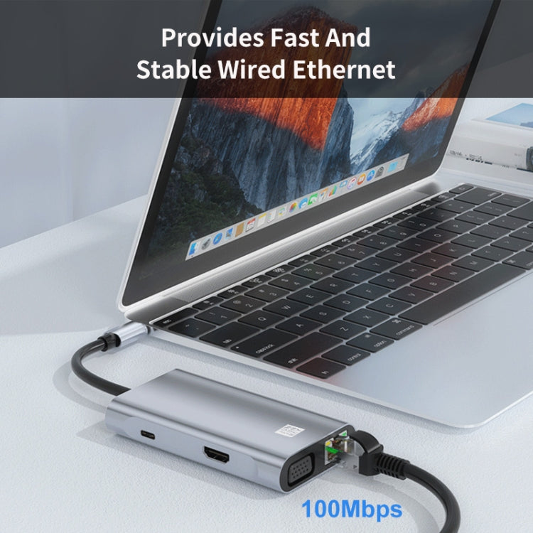 JUNSUNMAY 7 en 1 Tipo-C a 4K HDMI / VGA / Ethernet Adaptador de estación de acoplamiento Hub USB-C, JSM-HUB001