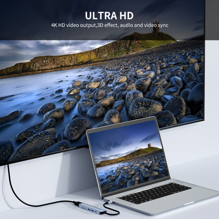 JUNSUNMAY 6 en 1 Tipo-C a 4K HDMI Adaptador de estación de acoplamiento USB-C PD Hub de carga rápida Lector de tarjetas SD/TF, JSM-HUB005