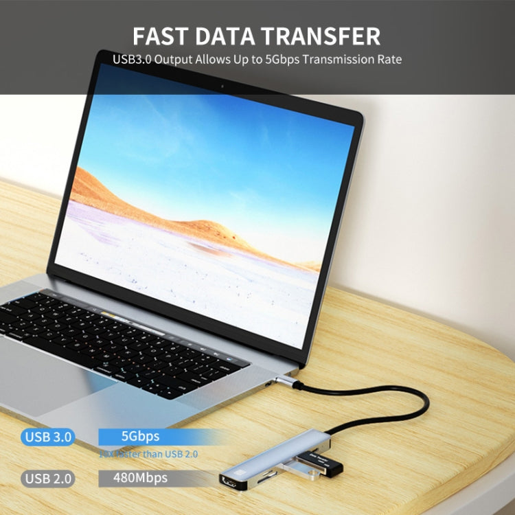 JUNSUNMAY 6 en 1 Tipo-C a 4K HDMI Adaptador de estación de acoplamiento USB-C PD Hub de carga rápida Lector de tarjetas SD/TF, JSM-HUB005