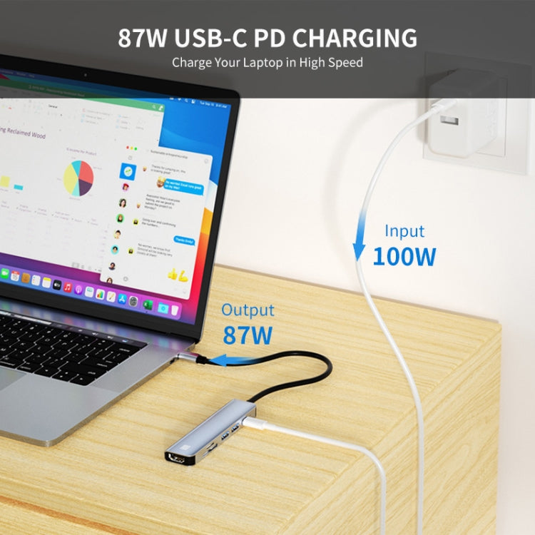 JUNSUNMAY 6 en 1 Tipo-C a 4K HDMI Adaptador de estación de acoplamiento USB-C PD Hub de carga rápida Lector de tarjetas SD/TF, JSM-HUB005