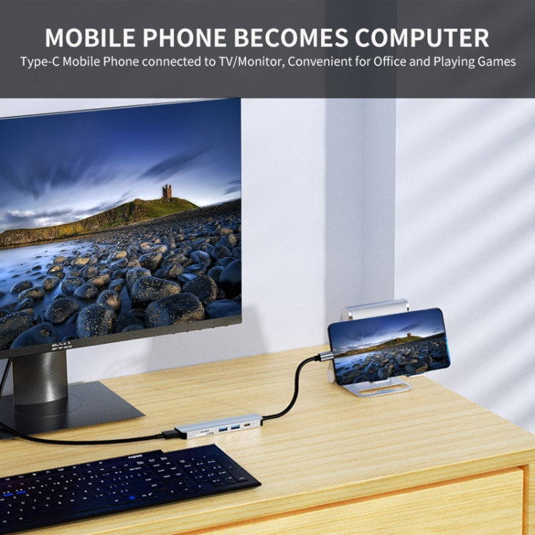JUNSUNMAY 6 en 1 Tipo-C a 4K HDMI Adaptador de estación de acoplamiento USB-C PD Hub de carga rápida Lector de tarjetas SD/TF, JSM-HUB005