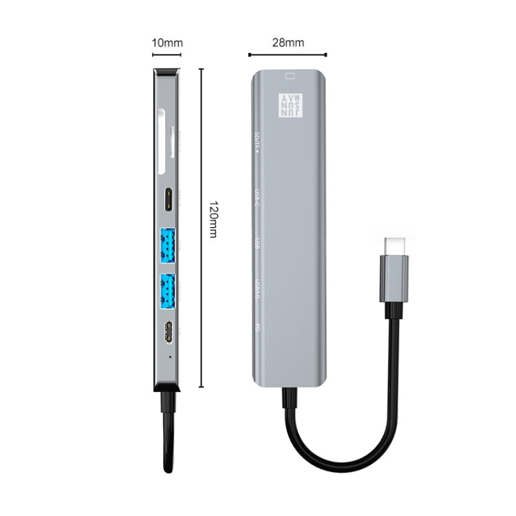 JUNSUNMAY 7 en 1 Tipo-C a 4K HDMI Adaptador de estación de acoplamiento PD Quick Charge Hub SD/TF Lector de tarjetas, JSM-HUB007