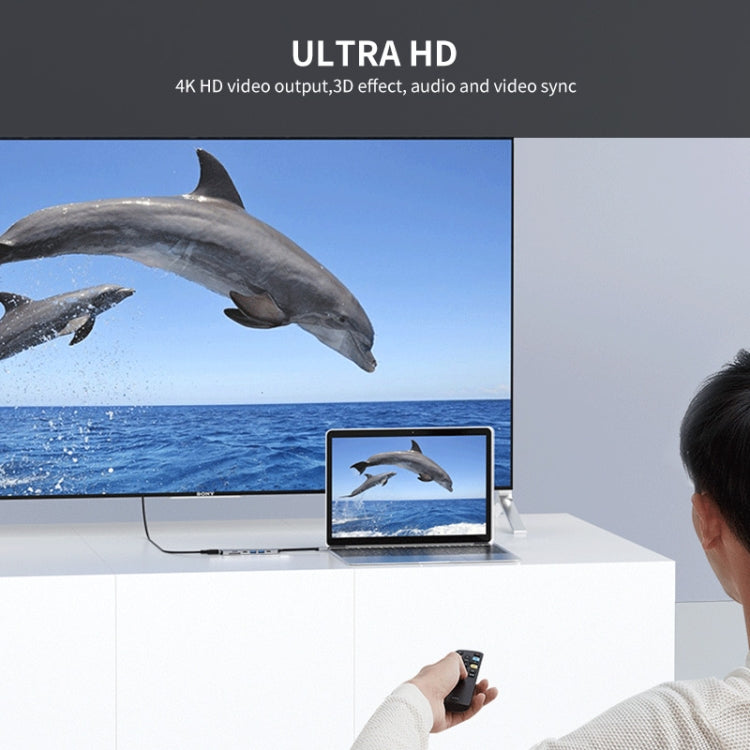 JUNSUNMAY 7 en 1 Tipo-C a 4K HDMI Adaptador de estación de acoplamiento PD Quick Charge Hub SD/TF Lector de tarjetas, JSM-HUB007