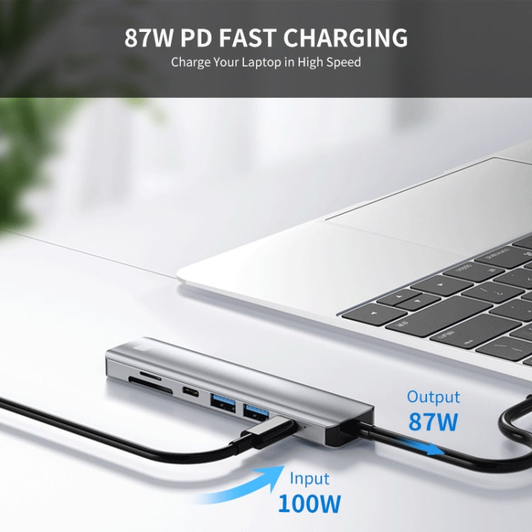 JUNSUNMAY 7 en 1 Tipo-C a 4K HDMI Adaptador de estación de acoplamiento PD Quick Charge Hub SD/TF Lector de tarjetas, JSM-HUB007