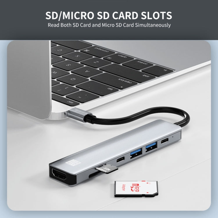 JUNSUNMAY 7 en 1 Tipo-C a 4K HDMI Adaptador de estación de acoplamiento PD Quick Charge Hub SD/TF Lector de tarjetas, JSM-HUB007