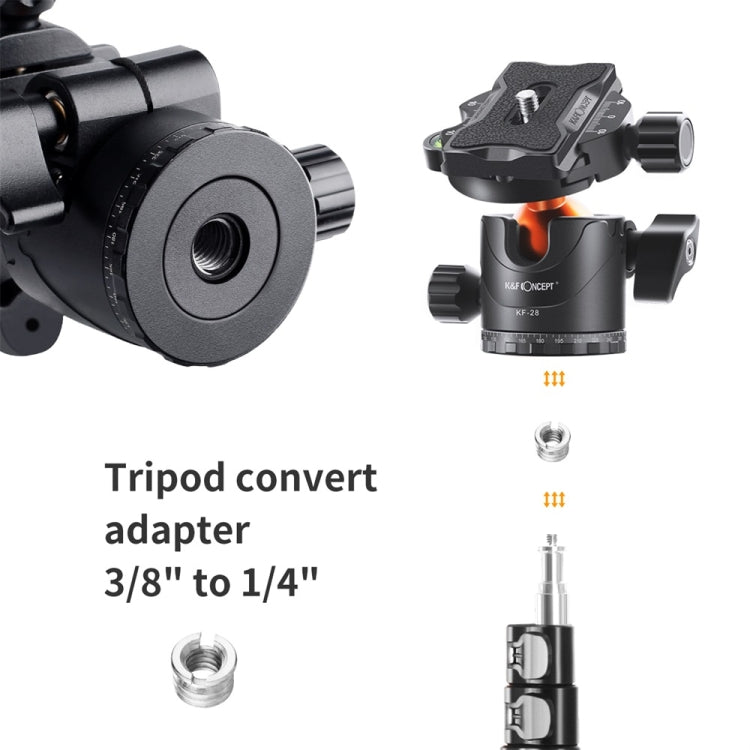 K&F CONCEPT KF31.023V3 Rótula de bola de trípode de metal panorámica giratoria de 360 grados con placa de liberación rápida de 1/4 de pulgada, KF31.023V3