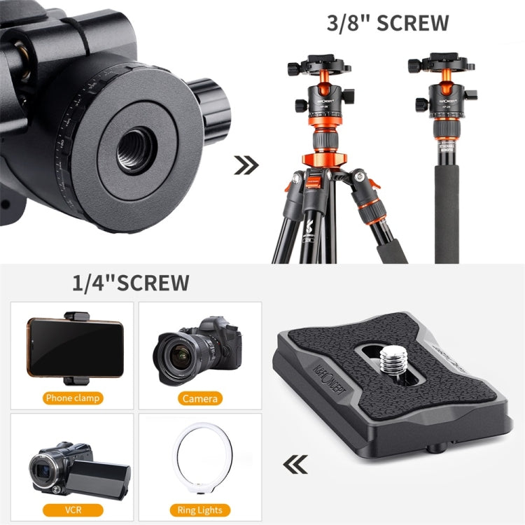 K&F CONCEPT KF31.023V3 Rótula de bola de trípode de metal panorámica giratoria de 360 grados con placa de liberación rápida de 1/4 de pulgada, KF31.023V3