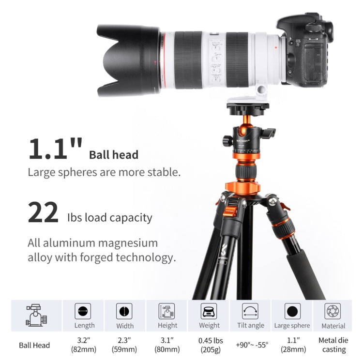 K&F CONCEPT KF31.023V3 Rótula de bola de trípode de metal panorámica giratoria de 360 grados con placa de liberación rápida de 1/4 de pulgada, KF31.023V3