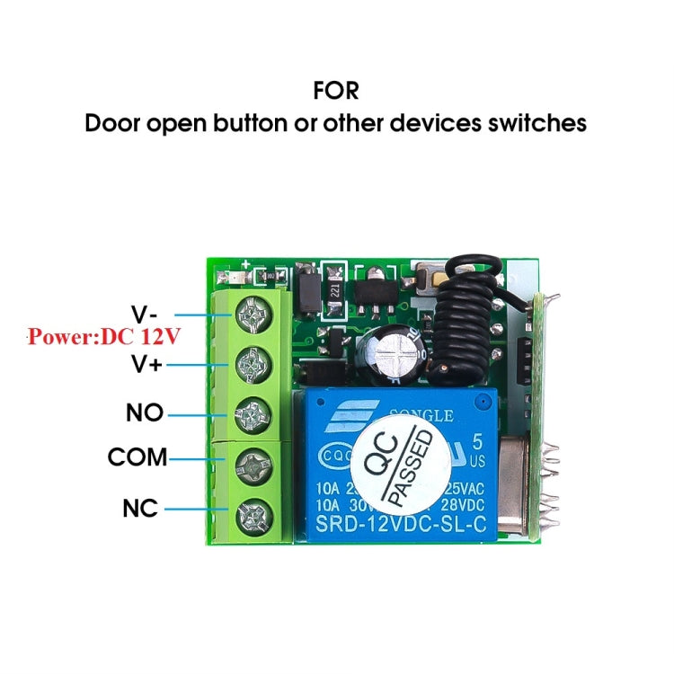 Interruptor de control remoto DC12V 1CH RF/relé 10A/receptor de interruptor 433MHZ