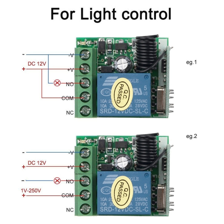 Interruptor de control remoto DC12V 1CH RF/relé 10A/receptor de interruptor 433MHZ