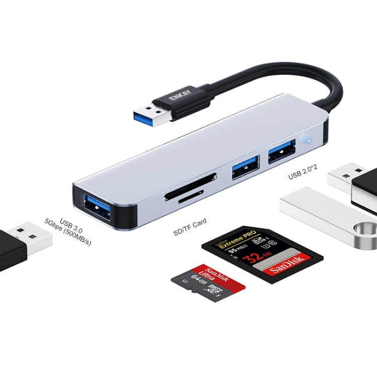 ENKAY Hat-Prince 5 en 1 Adaptador de estación de acoplamiento HUB Lector de tarjetas SD / TF, USB 3.0, Type-C