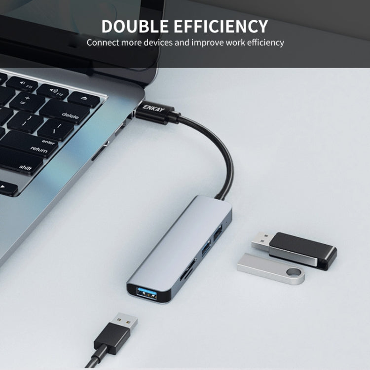ENKAY Hat-Prince 5 en 1 Adaptador de estación de acoplamiento HUB Lector de tarjetas SD / TF, USB 3.0, Type-C