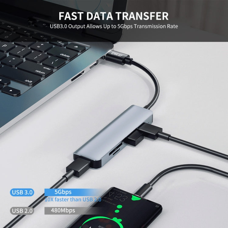 ENKAY Hat-Prince 5 en 1 Adaptador de estación de acoplamiento HUB Lector de tarjetas SD / TF, USB 3.0, Type-C
