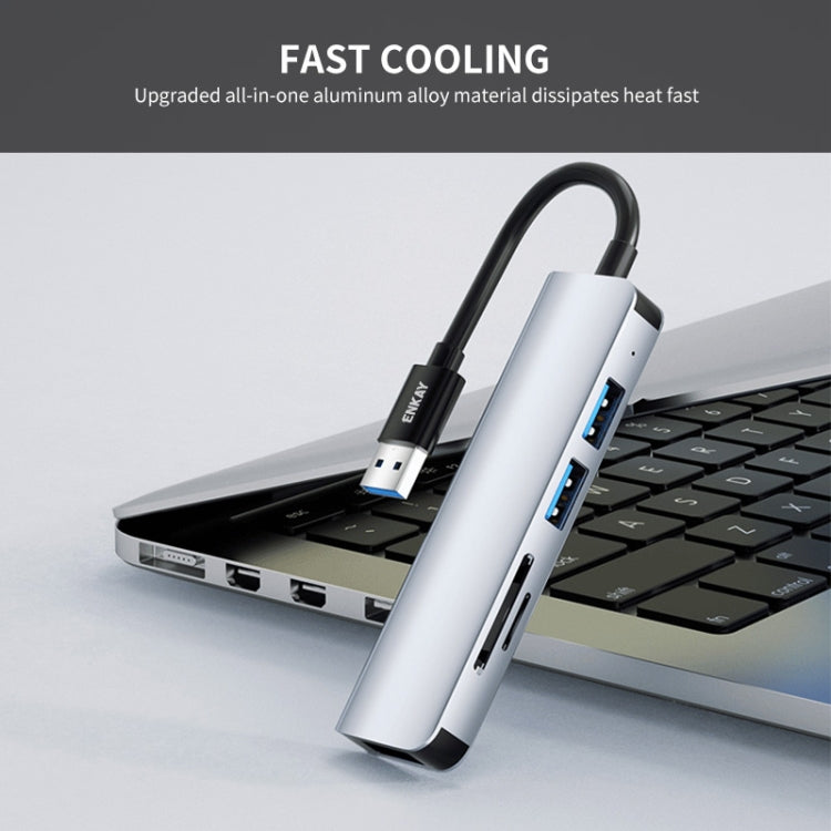 ENKAY Hat-Prince 5 en 1 Adaptador de estación de acoplamiento HUB Lector de tarjetas SD / TF, USB 3.0, Type-C
