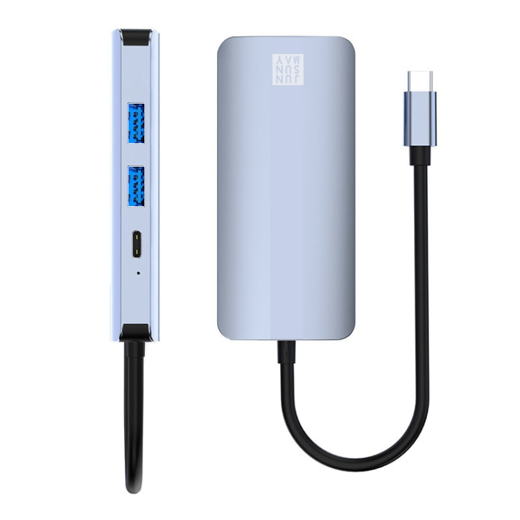 JUNSUNMAY 7 en 1 Tipo-C a 4K HDMI + VGA + Adaptador de estación de acoplamiento de audio de 3,5 mm PD Hub de carga rápida, JSM-HUB016