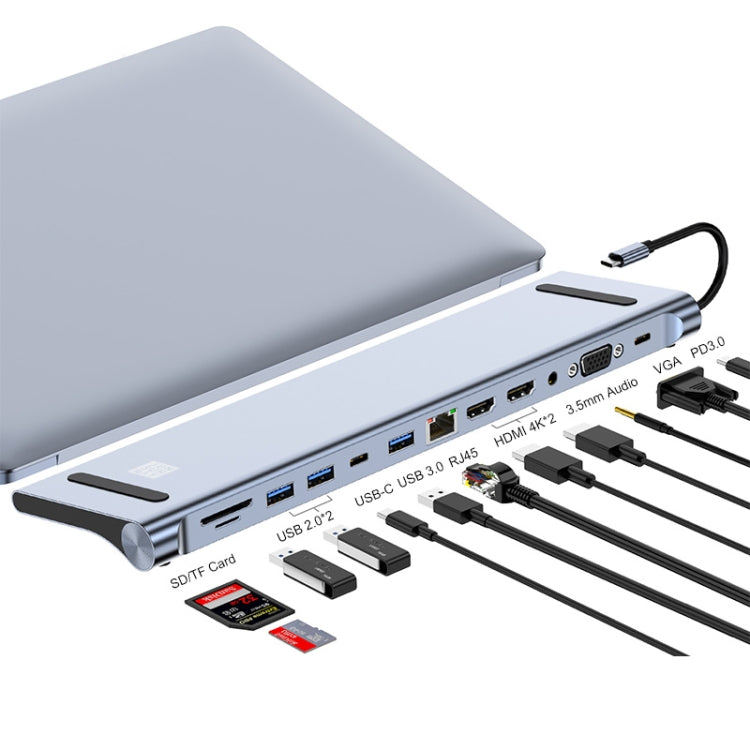 JUNSUNMAY 12 en 1 Adaptador multifuncional de estación de acoplamiento USB C Hub Lector de tarjetas SD/TF, JSM-HUB022