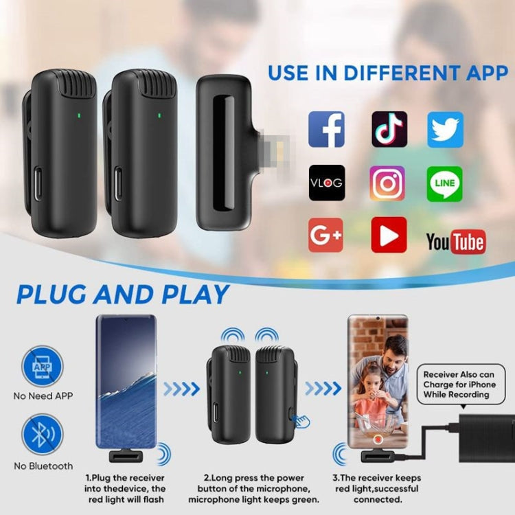 Micrófono inalámbrico Lavalier Micrófono de solapa para dispositivo tipo C / USB-C con estuche de carga