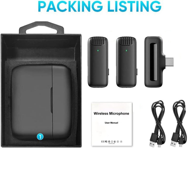 Micrófono inalámbrico Lavalier Micrófono de solapa para dispositivo tipo C / USB-C con estuche de carga