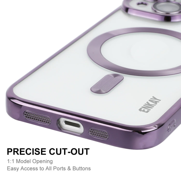 Para iPhone 13 ENKAY Caja de teléfono de TPU a prueba de golpes MagSafe electrochapada con película de lente, For iPhone 13