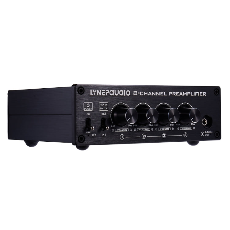 Distribuidor de altavoces preamplificador, conmutador de 2 entradas y 8 salidas, comparador de altavoces, amplificador de señal, con control de volumen y auriculares 16-600 ohmios/función de monitor Entrada de conmutación de señal de 2 canales