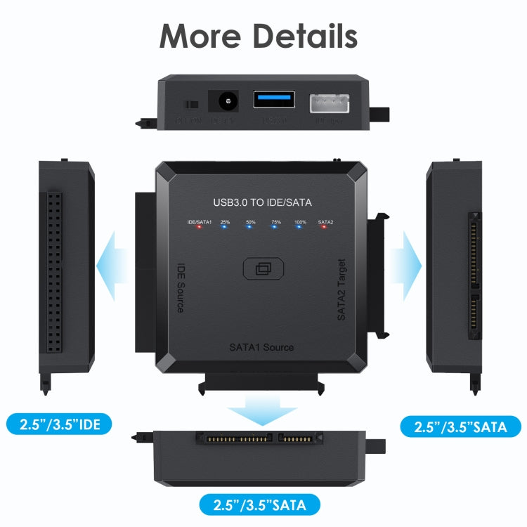 Convertidor adaptador de disco duro USB3.0 a SATA o IDE con función de clonación