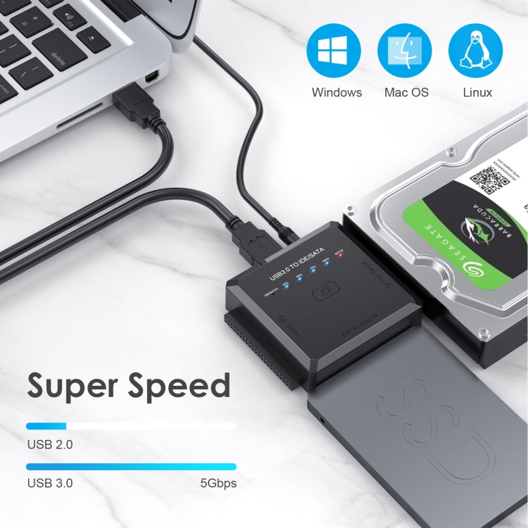 Convertidor adaptador de disco duro USB3.0 a SATA o IDE con función de clonación
