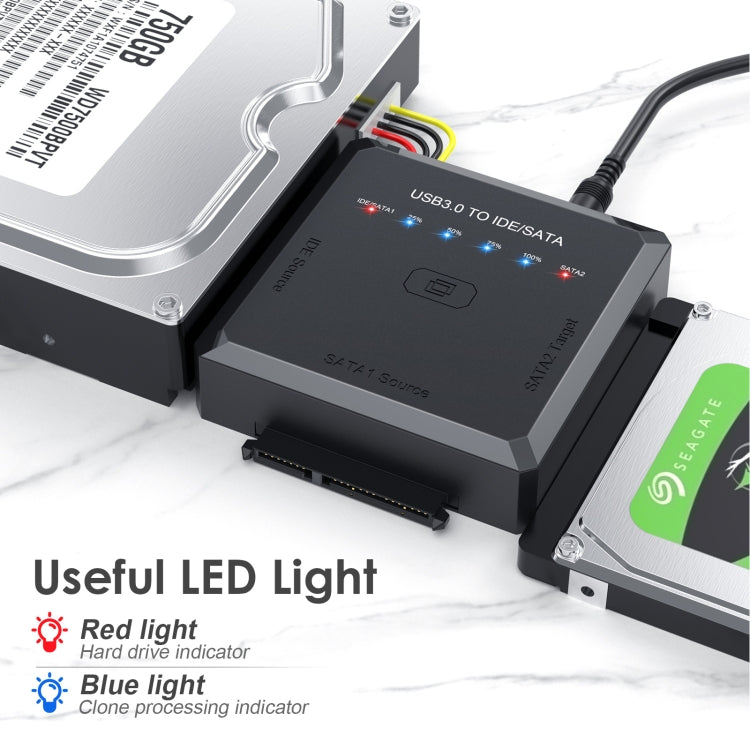 Convertidor adaptador de disco duro USB3.0 a SATA o IDE con función de clonación