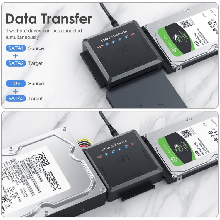 Convertidor adaptador de disco duro USB3.0 a SATA o IDE con función de clonación