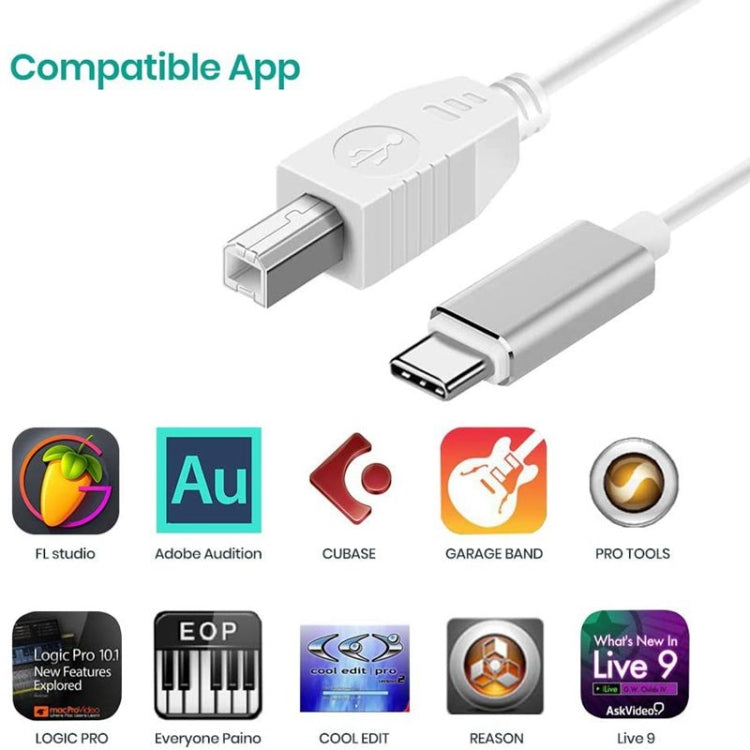 Cable adaptador USB-C / tipo C a USB-B de 3.3 pies para computadora portátil Samsung / Huawei / teclado MIDI / grabación de interfaz de audio, Type-C