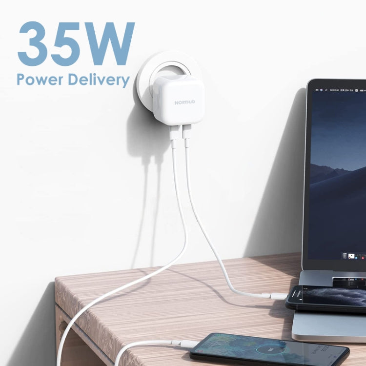 NORTHJO NOGAN3502 GaN PD PPS 35W Dual USB-C / Type-CCargador rápido de pared, EU Plug, UK Plug